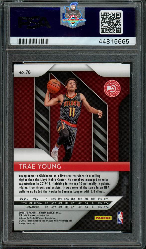 Back of 2018 Panini Prizm Trae Young #78