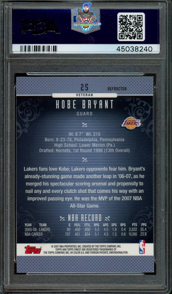Back of 2006 Finest Refractor Kobe Bryant #25
