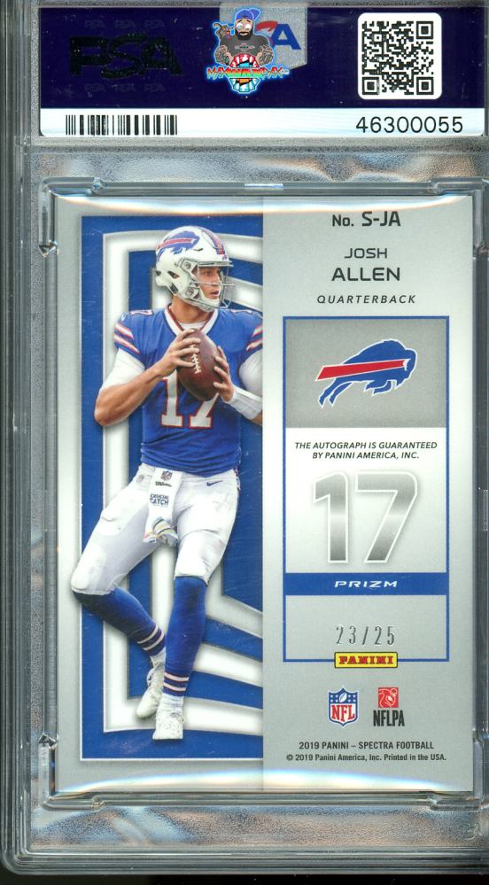 Back of 2019 Panini Spectra Signature Josh Allen #6 /25