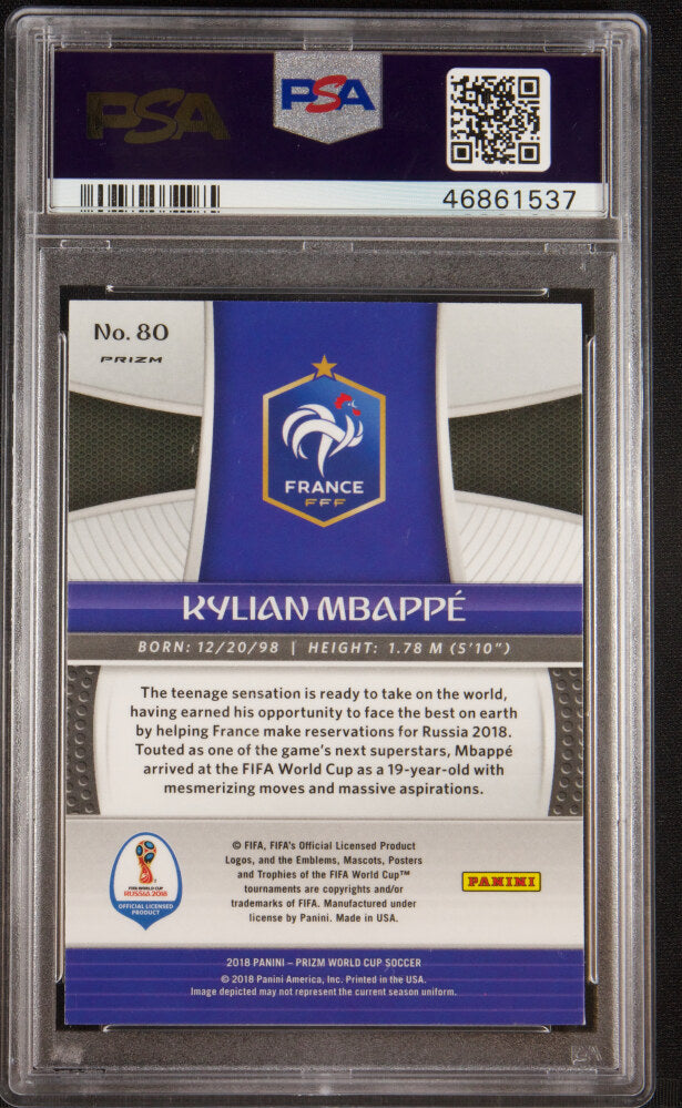 Back of 2018 Panini Prizm World Cup Black and Gold Wave Kylian Mbappe #80
