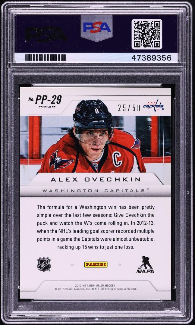 Back of 2013 Panini Prizm Pivotal Players Orange Prizm Alexander Ovechkin #PP-29