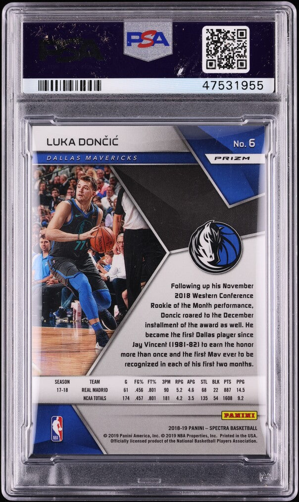 Back of 2018 Panini Spectra White Sparkle Luka Doncic #6