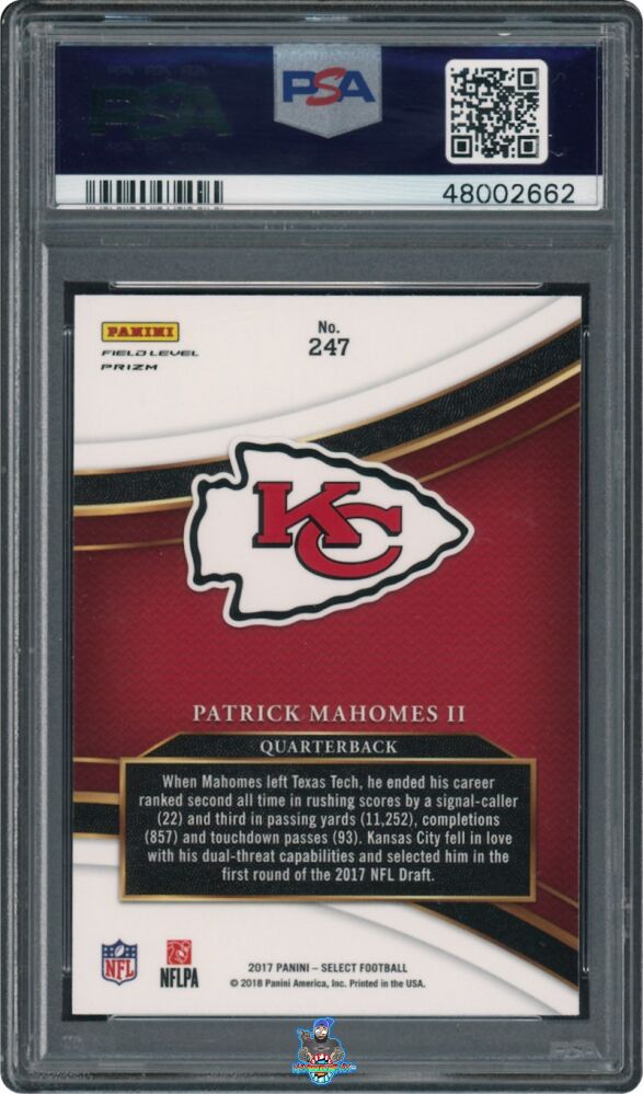 Back of 2017 Panini Select Field Level Silver Prizm Patrick Mahomes II #247