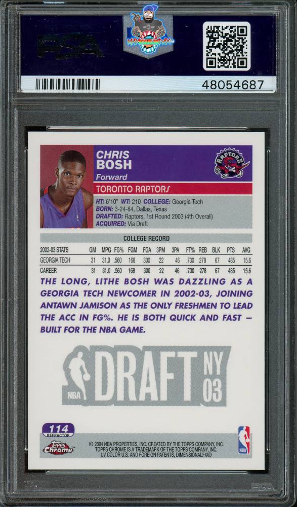 Back of 2003 Topps Chrome Refractor Chris Bosh #114
