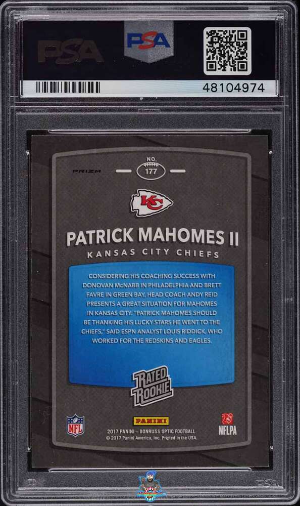 Back of 2017 Donruss Optic Rated Rookie Red and Yellow Patrick Mahomes II #177