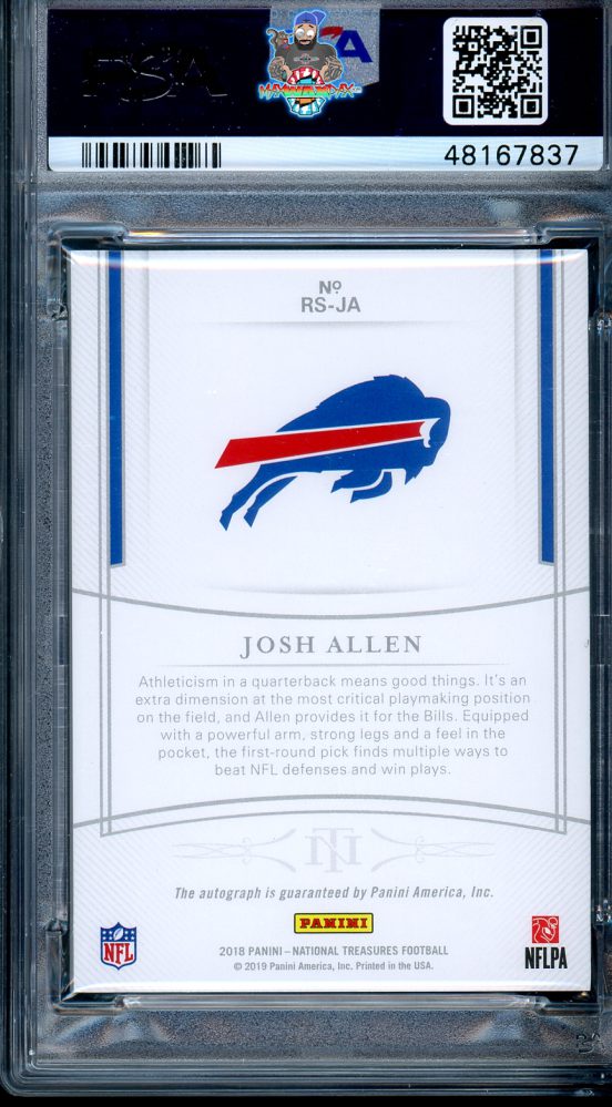 Back of 2018 National Treasures Rookie Signature Josh Allen #RSJA /99