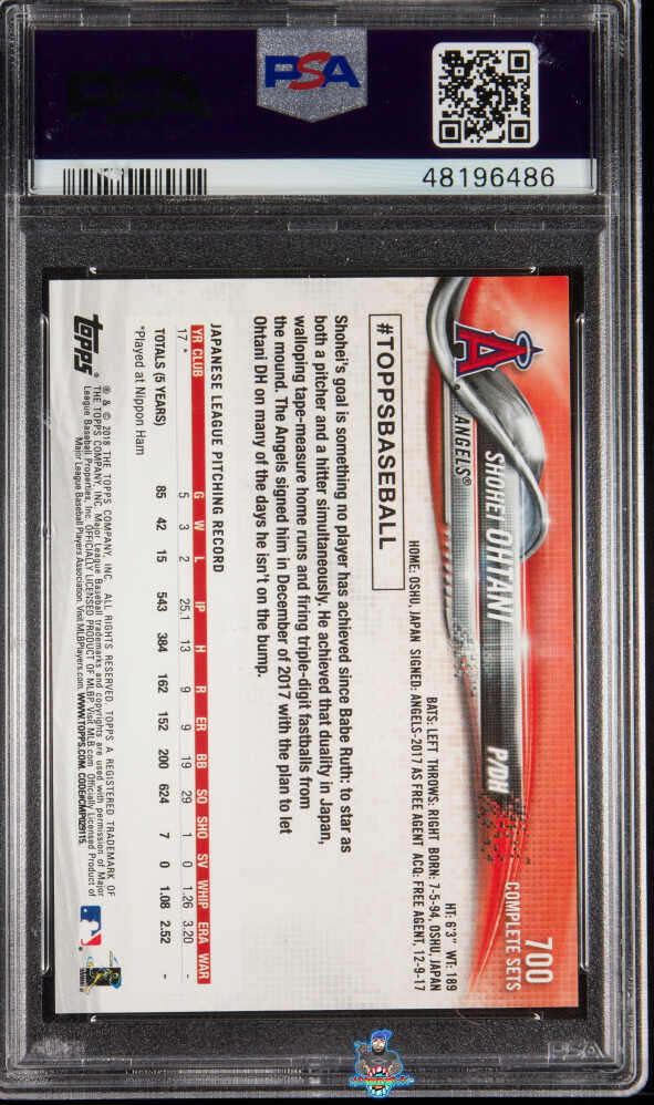 Back of 2018 Topps Complete Set Retail Shohei Ohtani #700D