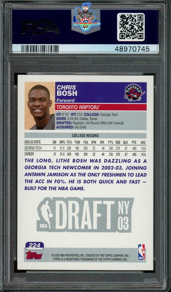 Back of 2003 Topps First Edition Chris Bosh #224