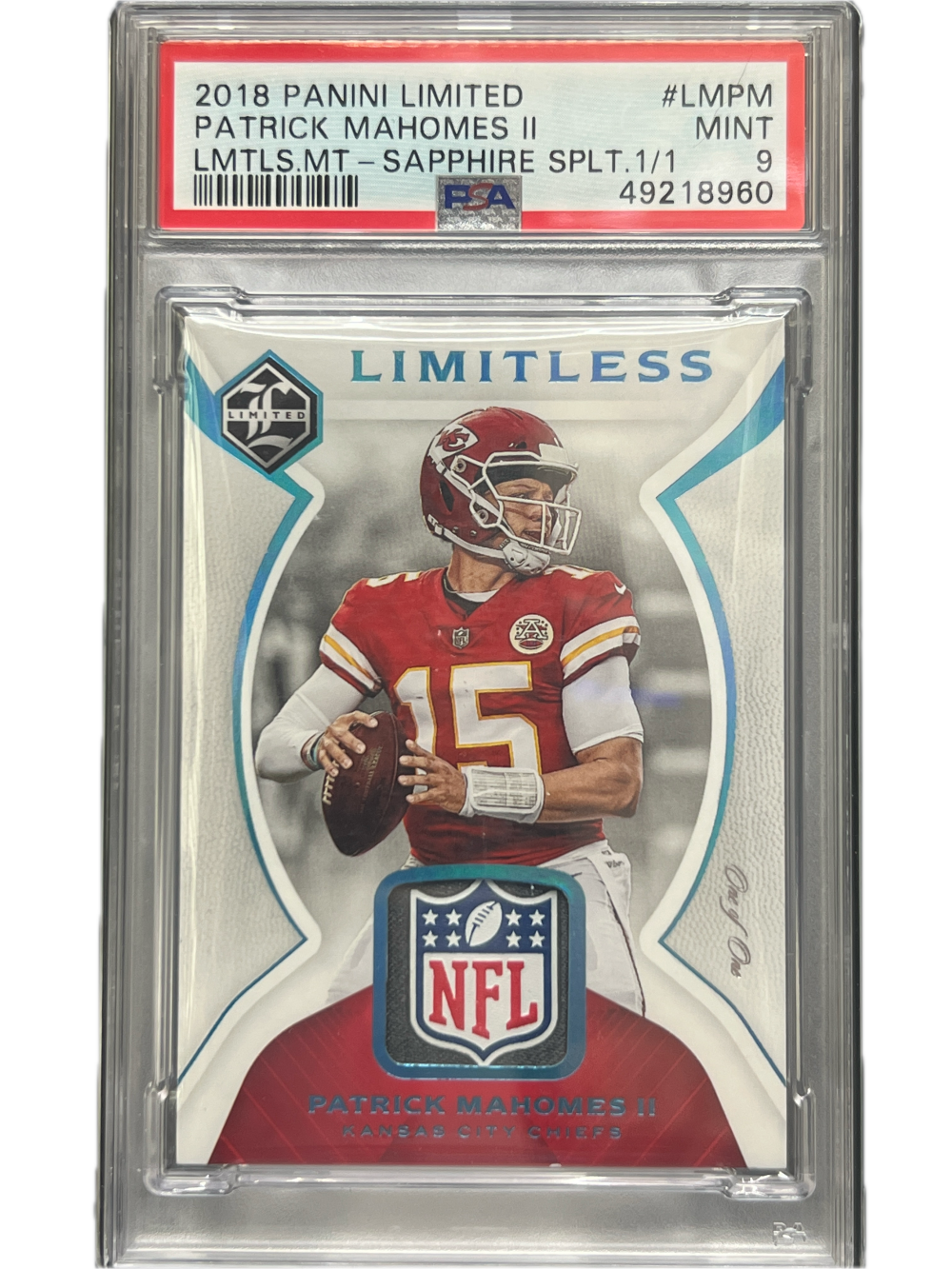 2018 Panini Limited Limitless Materials Sapphire Spotlight Patrick Mahomes II #14 /1
