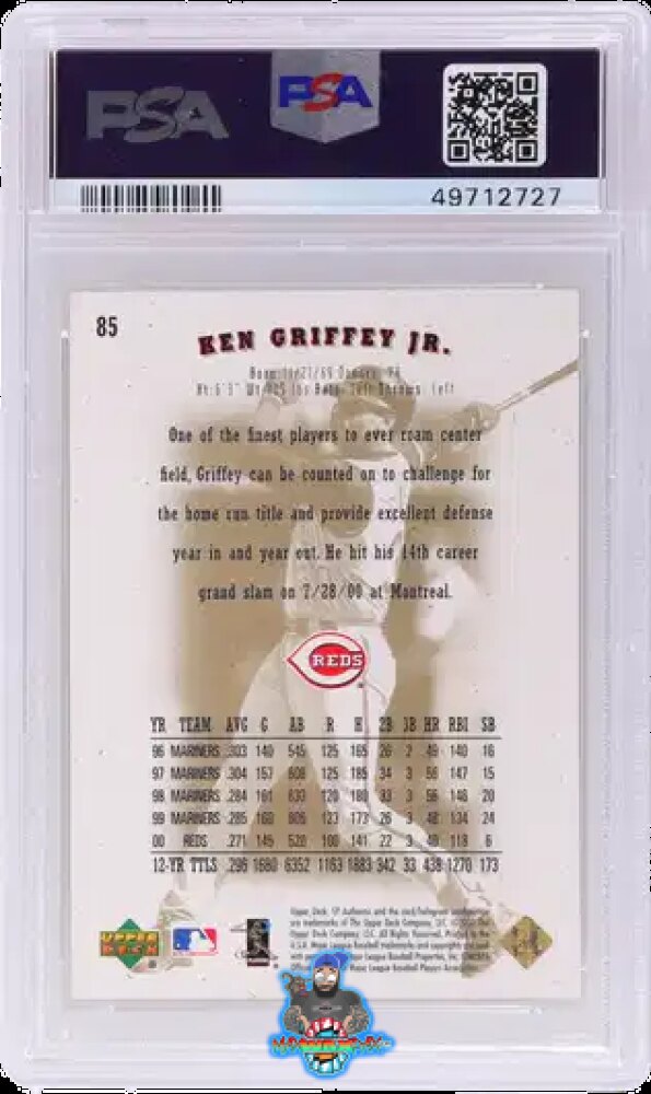 Back of 2001 SP Authentic SP Limited Ken Griffey Jr. #85 /50