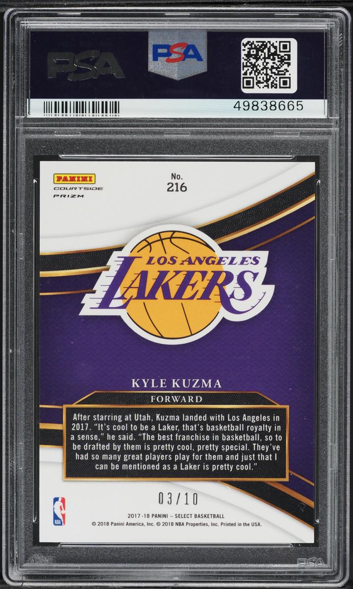 Back of 2017 Panini Select Courtside Gold Prizm Kyle Kuzma #216 /10