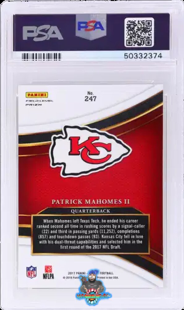 Back of 2017 Panini Select Field Level Silver Prizm Patrick Mahomes II #247
