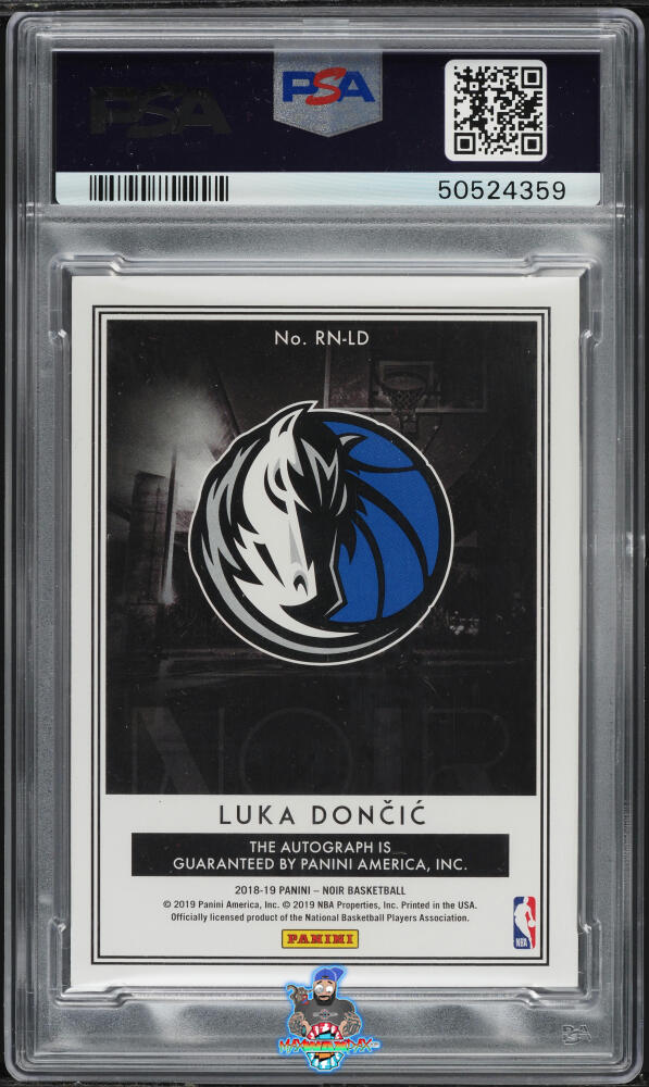 Back of 2018 Panini Noir Reigning Nights Signature Holo Gold Luka Doncic #3 /10