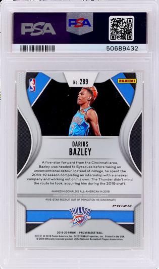 Back of 2019 Panini Prizm Ruby Wave Prizm Darius Bazley #289