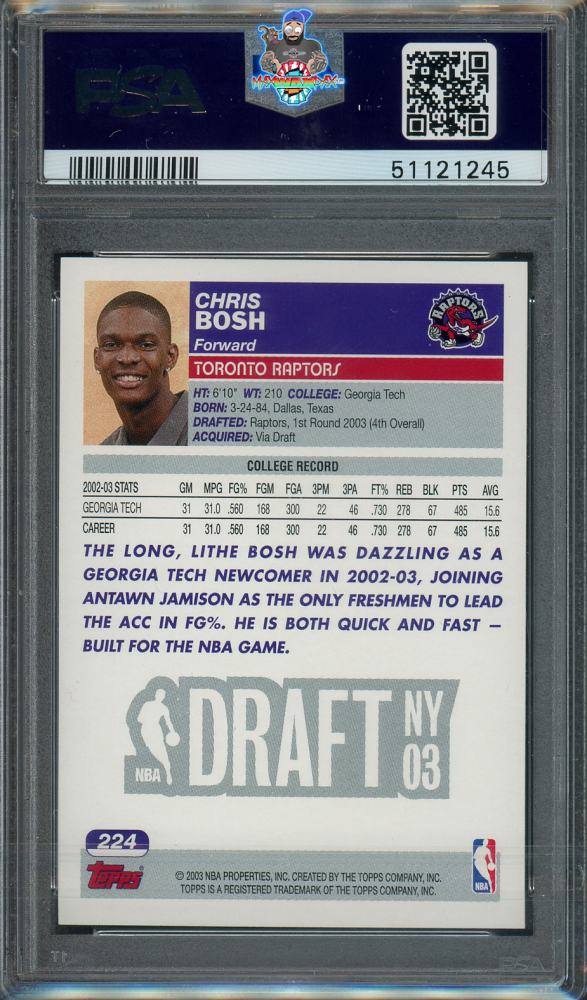 Back of 2003 Topps First Edition Chris Bosh #224