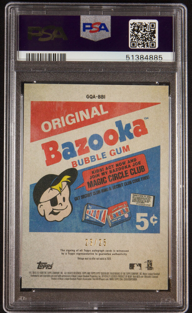 Back of 2020 Topps Gypsy Queen Autographs Bazooka Back Bo Bichette #GQABBI /25