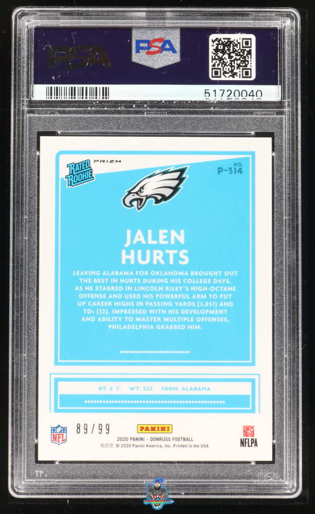 Back of 2020 Donruss Optic Preview Red Jalen Hurts #314 /99