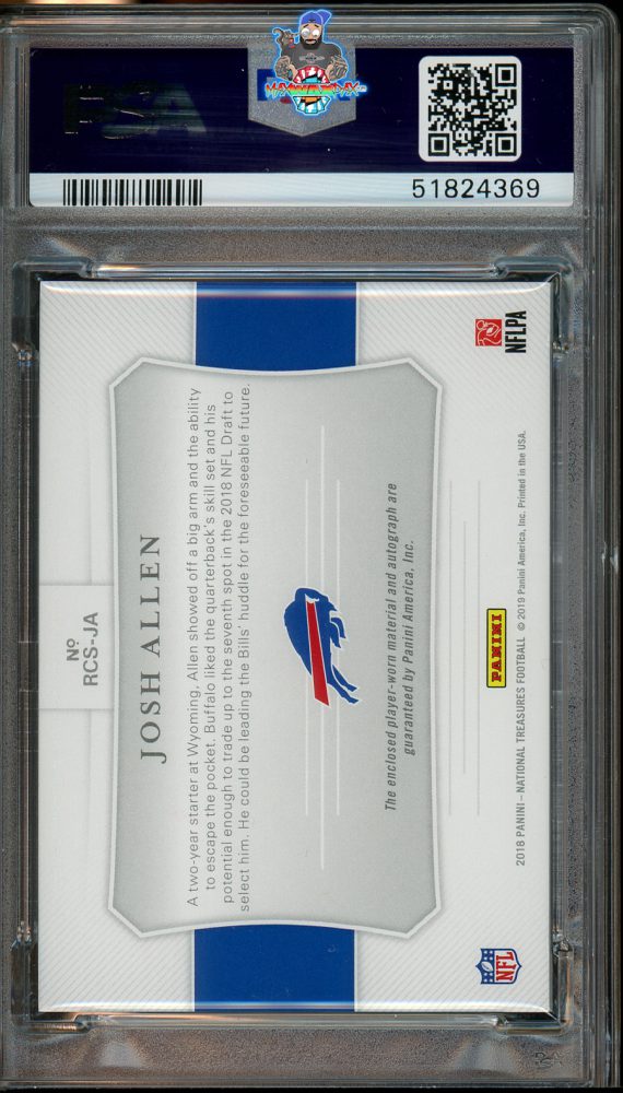Back of 2018 National Treasures Rookie Colossal Material Signature Prime Josh Allen #RCSJA /25