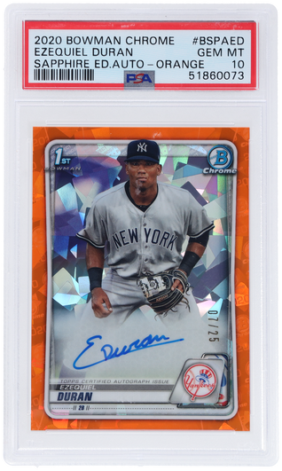 2020 Bowman Chrome Sapphire Prospect Autograph Orange Ezequiel Duran #BSPAED /25