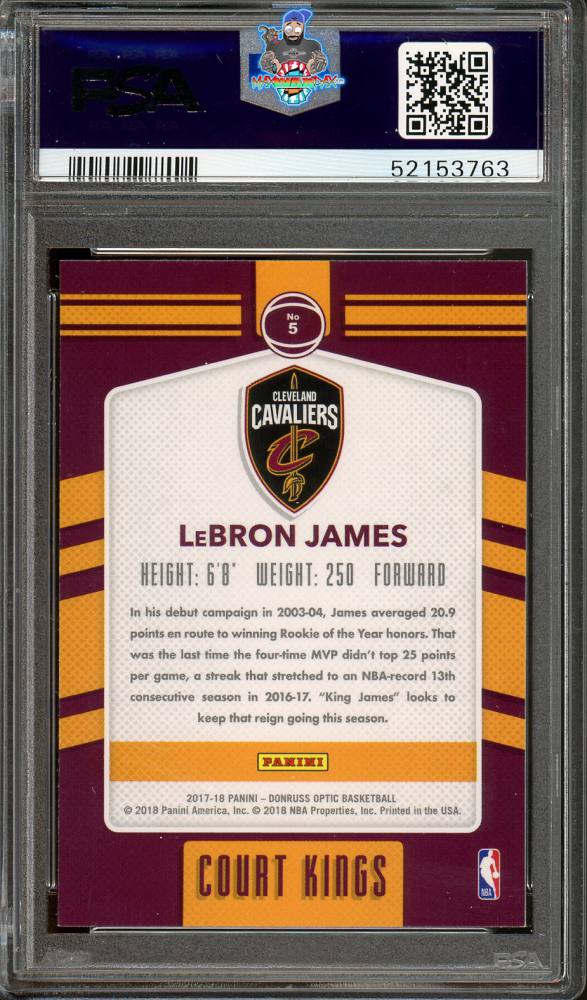Back of 2017 Donruss Optic Court Kings LeBron James #5