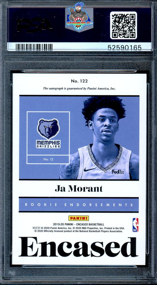 Back of 2019 Panini Encased Rookie Endorsements Autograph Ja Morant #122 /49