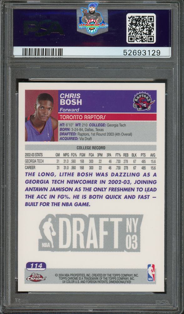 Back of 2003 Topps Chrome Chris Bosh #114