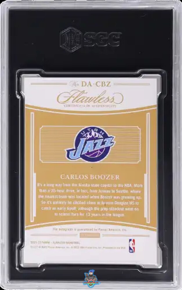 Back of 2021 Panini Flawless Distinguished Auto. Carlos Boozer #DA-CBZ