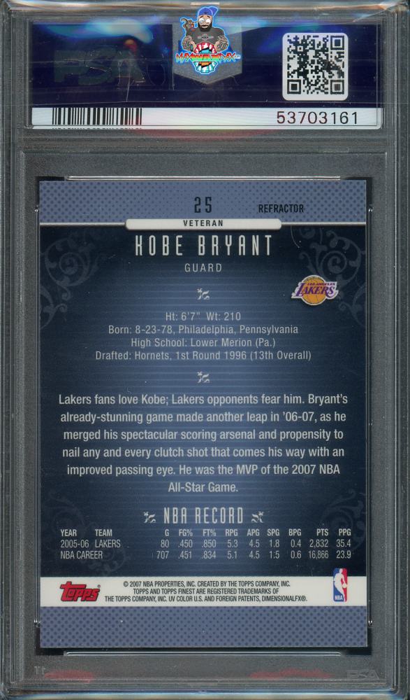 Back of 2006 Finest Refractor Kobe Bryant #25