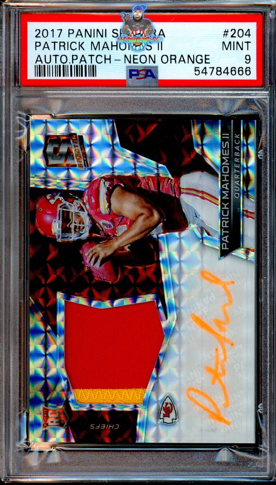 2017 Panini Spectra Autograph Patch Neon Orange Prizm Patrick Mahomes II #204 /5