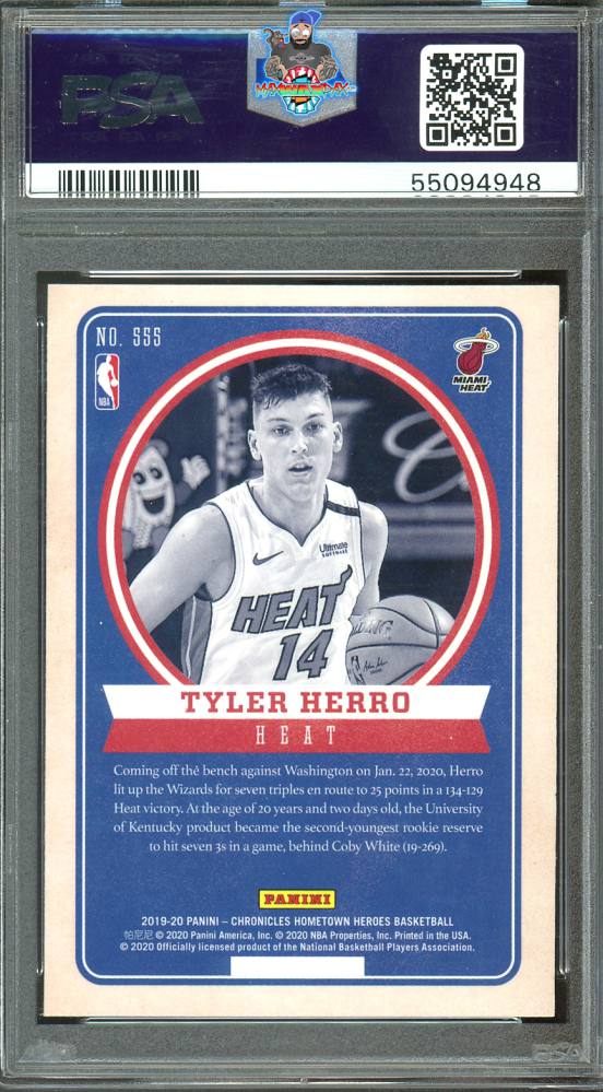 Back of 2019 Panini Chronicles Hometown Heroes Optic Tyler Herro #555