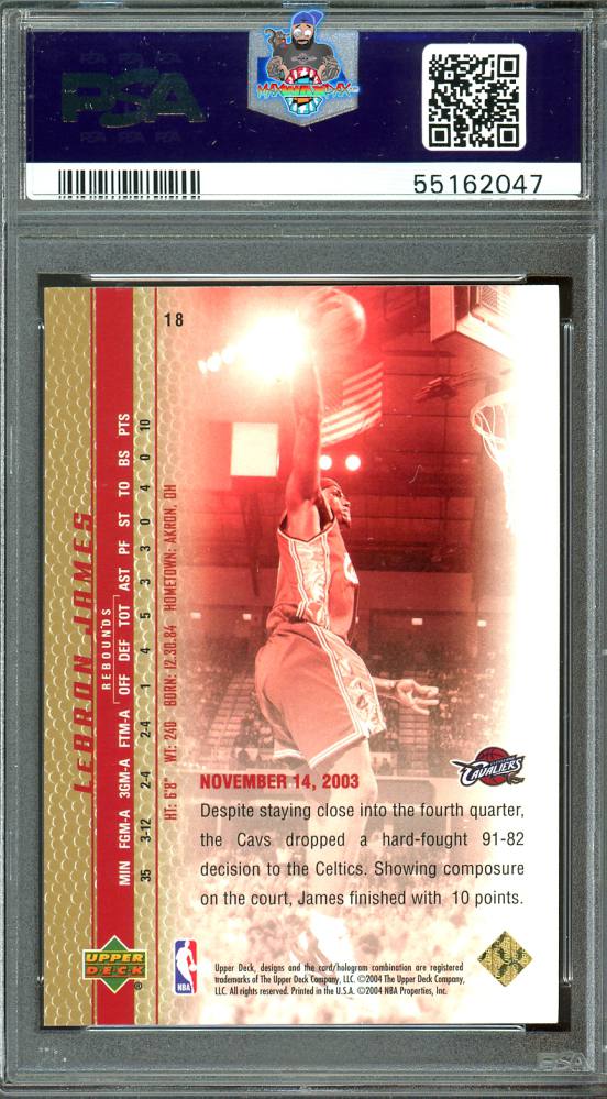 Back of 2003 Upper Deck Phenomenal Beginning Gold LeBron James #18