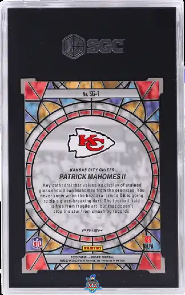 Back of 2023 Panini Mosaic Stained Glass Patrick Mahomes II #SG-1