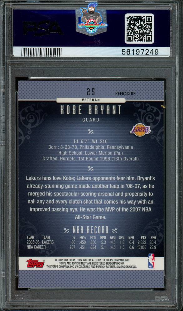 Back of 2006 Finest Refractor Kobe Bryant #25