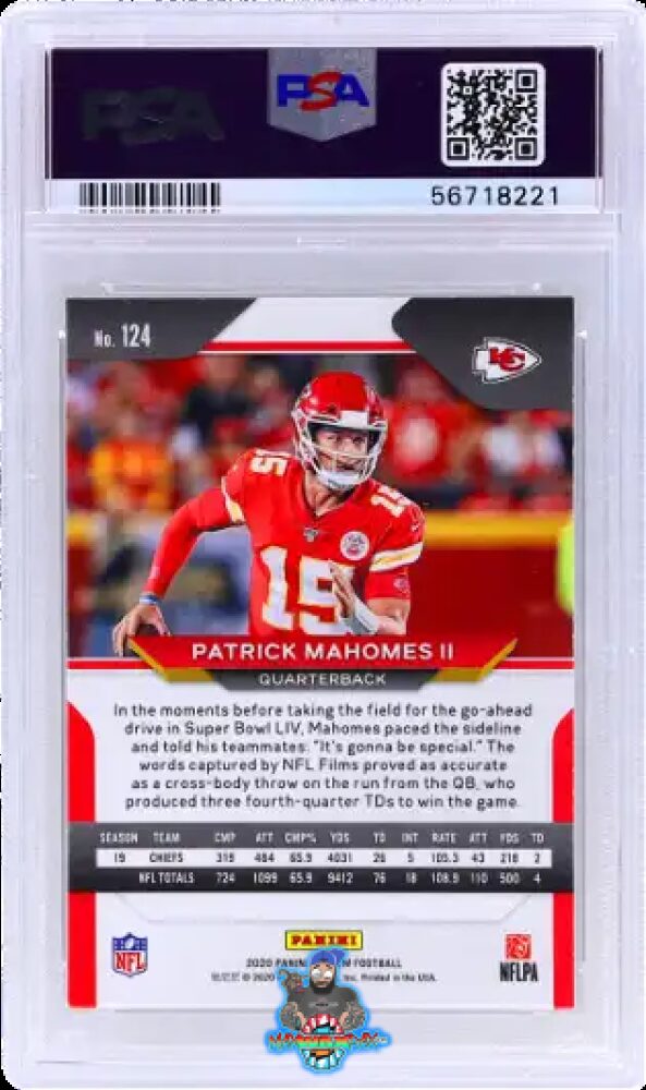 Back of 2020 Panini Prizm Patrick Mahomes II #124