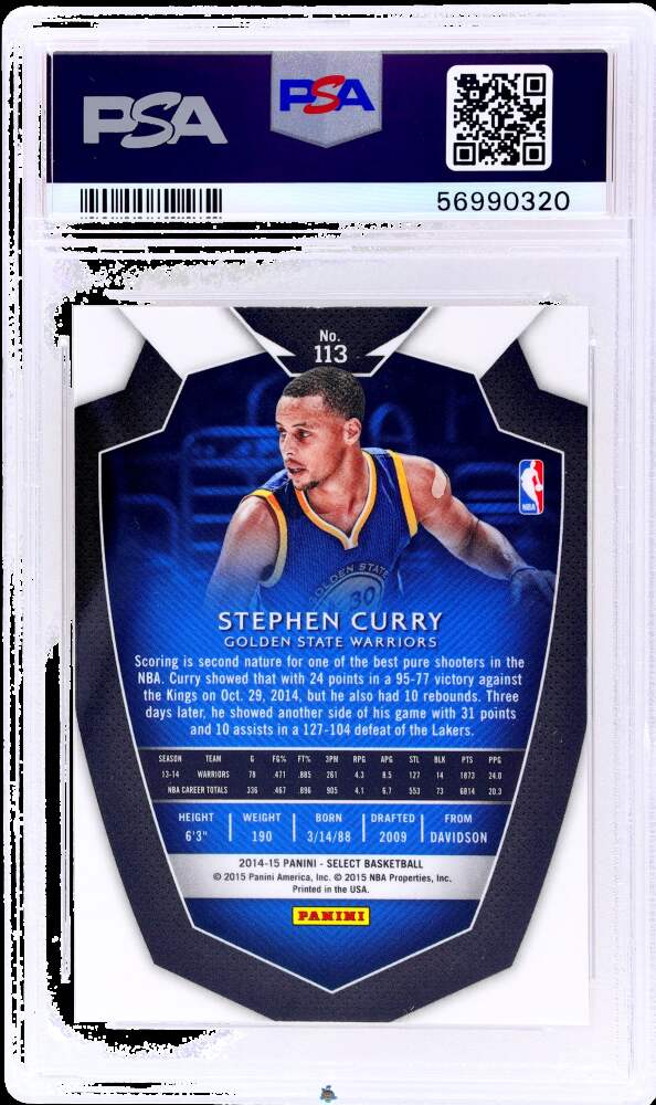 Back of 2014 Panini Select Concourse Stephen Curry #113