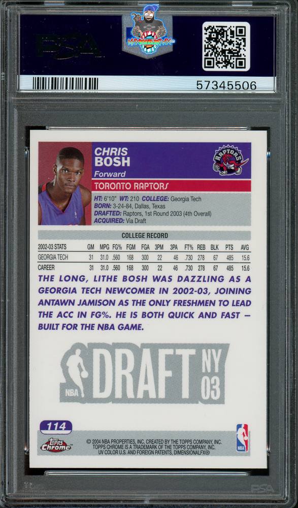 Back of 2003 Topps Chrome Chris Bosh #114