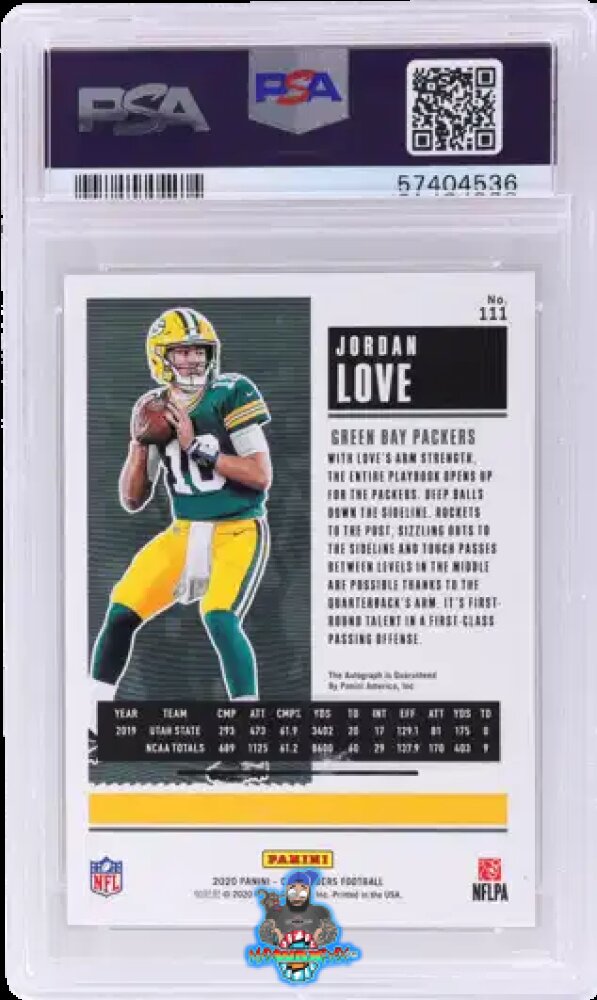 Back of 2020 Panini Contenders Playoff Ticket Autograph Jordan Love #111A /99
