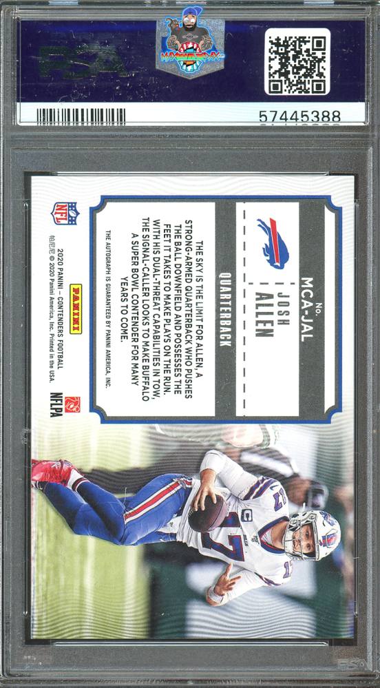 Back of 2020 Panini Contenders MVP Contenders Autograph Josh Allen #9 /25