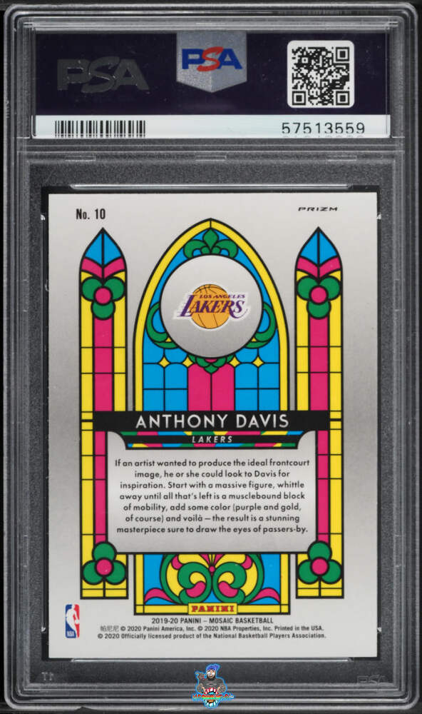 Back of 2019 Panini Mosaic Stained Glass Prizm Anthony Davis #10