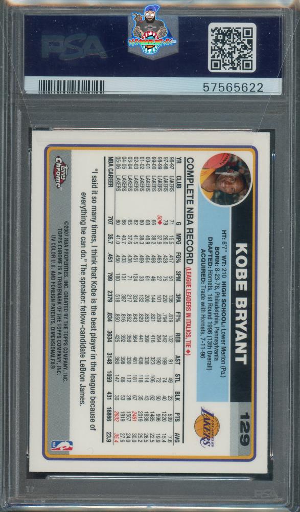 Back of 2006 Topps Chrome Kobe Bryant #129