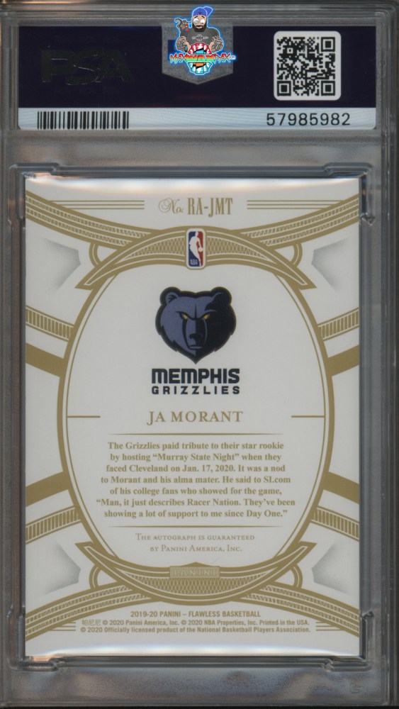 Back of 2019 Panini Flawless Rookie Autograph Ruby Ja Morant #3 /15