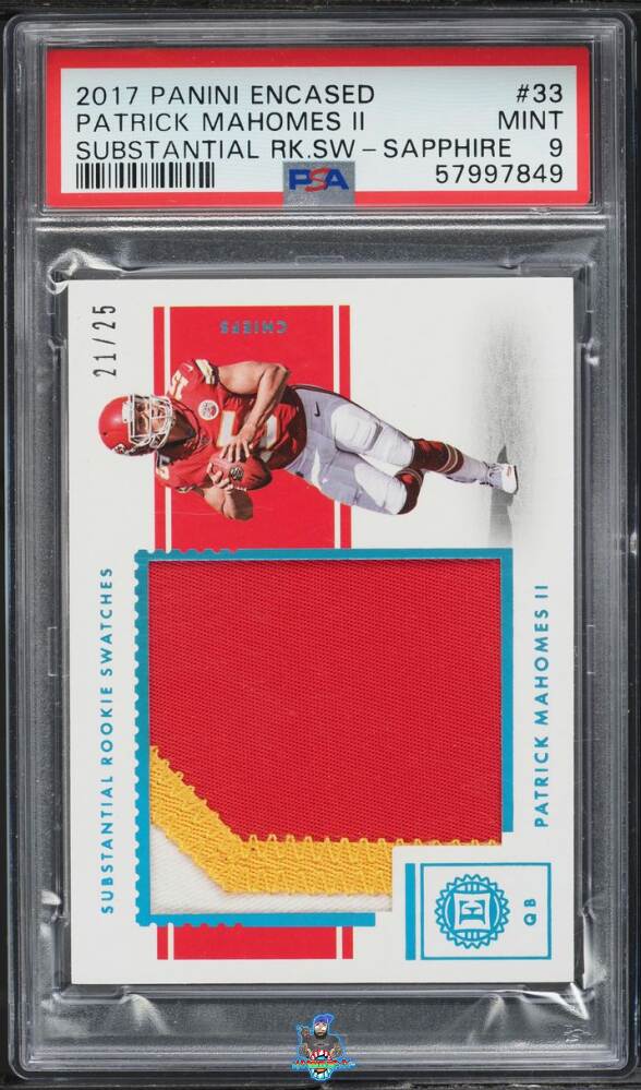 2017 Panini Encased Substantial Rookie Swatches Sapphire Patrick Mahomes II #33 /25