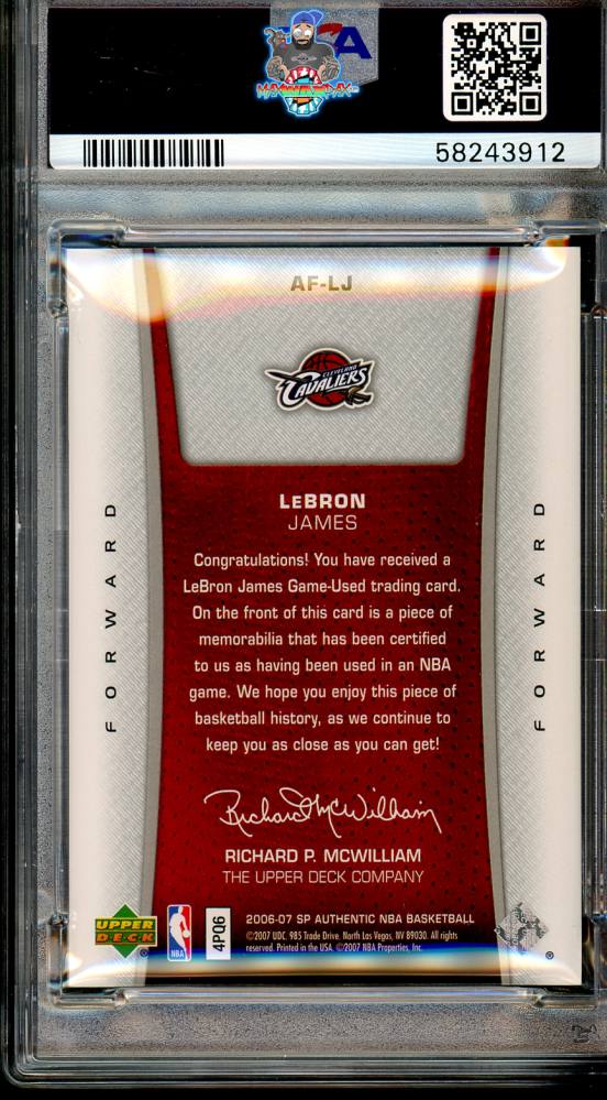 Back of 2006 SP Authentic Fabric Memorabilia LeBron James #LJ