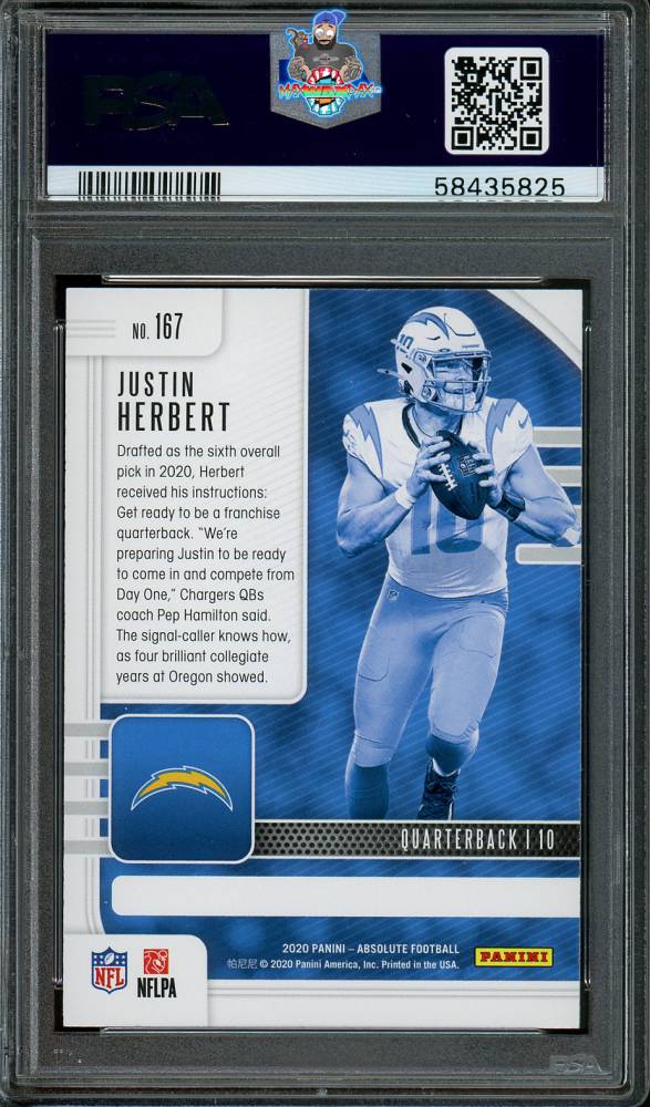 Back of 2020 Panini Absolute Justin Herbert #167