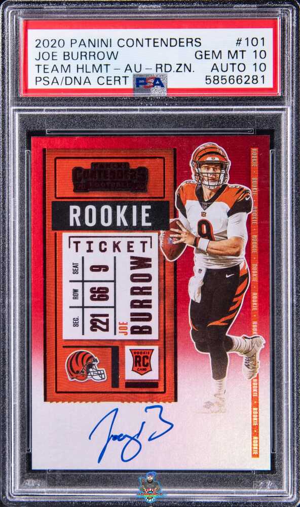 2020 Panini Contenders Team Helmet Variation Rookie Ticket Autograph Red Zone Joe Burrow #101B