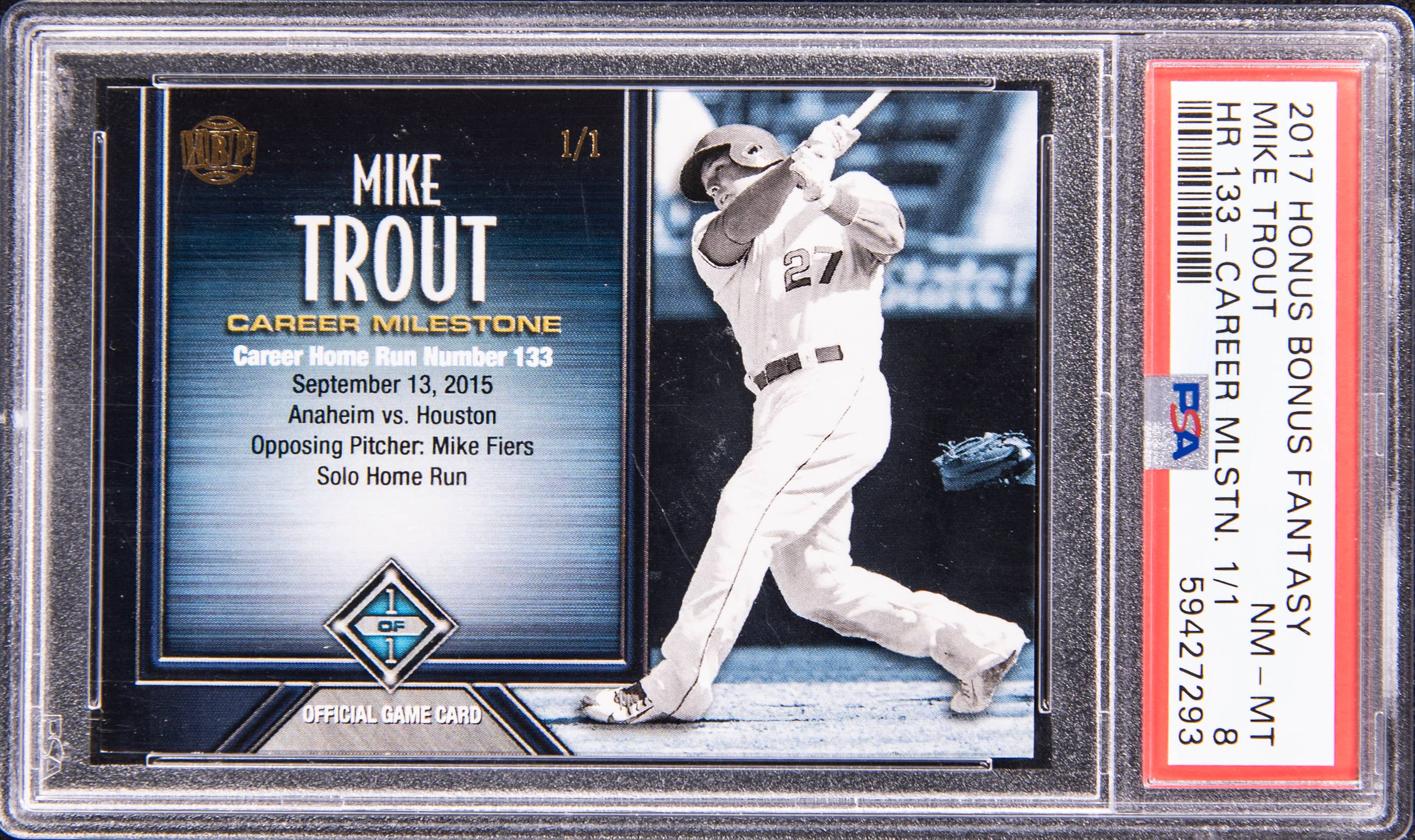 2017 Honus Bonus Fantasy Career Milestones 1/1 Hr 133 Mike Trout