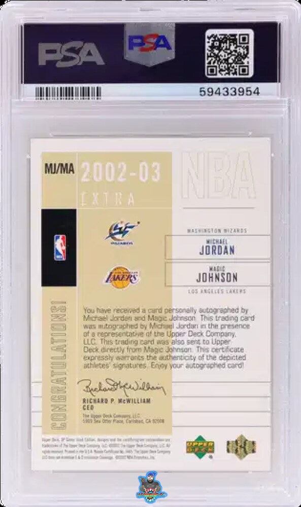 Back of 2002 SP Game Used Extra Significance Gold Magic Johnson/Michael Jordan #MJMA /6