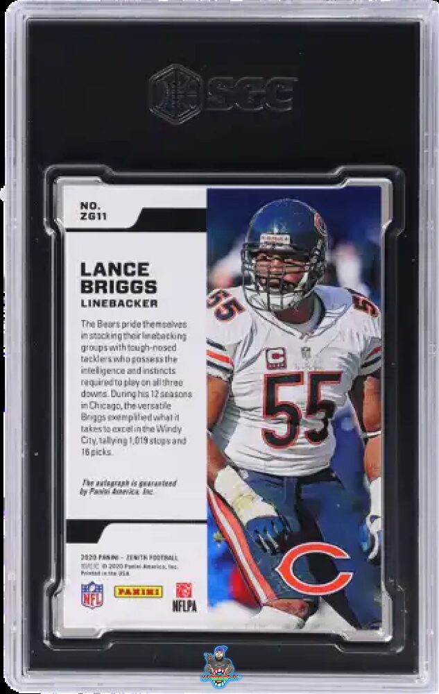 Back of 2020 Panini Zenith Z-Graphs Lance Briggs #ZG11