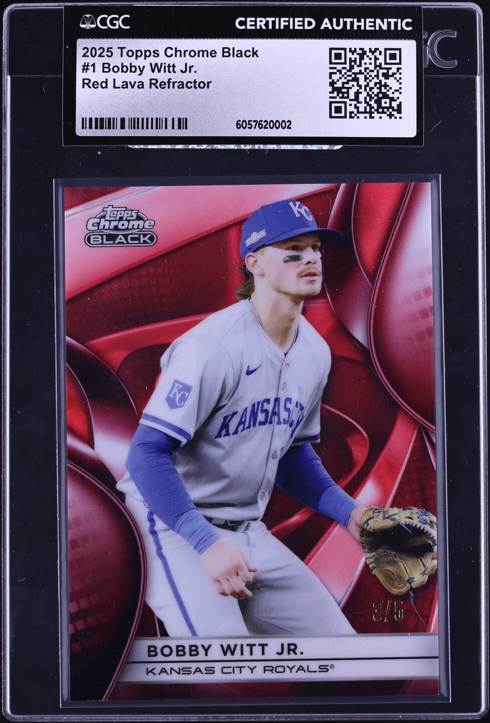 2025 Topps Chrome Black Red Lava Refractor Bobby Witt Jr. /5 #1 CGC AUTH