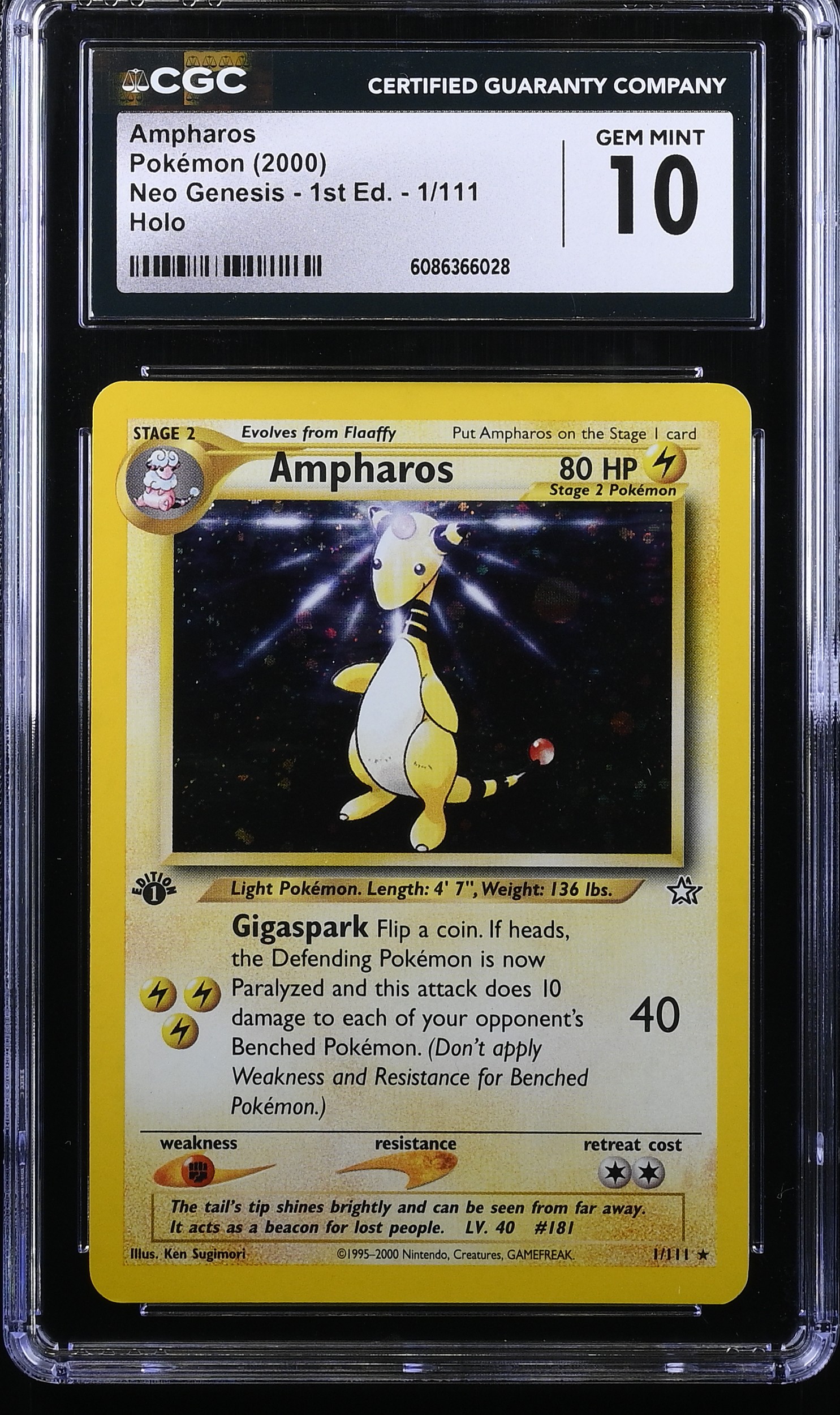 2000 Pokemon Neo Genesis - 1st Ed. Ampharos Holo English